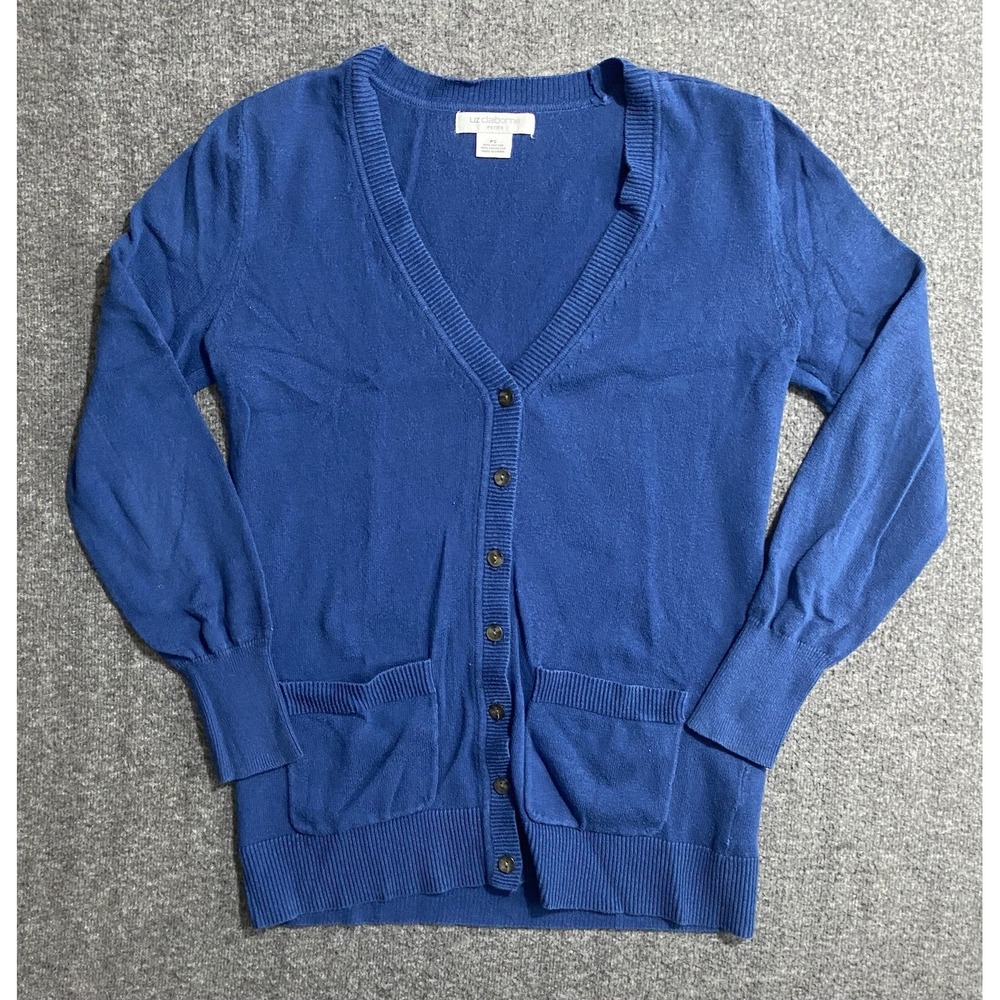 Liz Claiborne Womens Cardigan Sweater Petite Blue Button Up Top Size PS